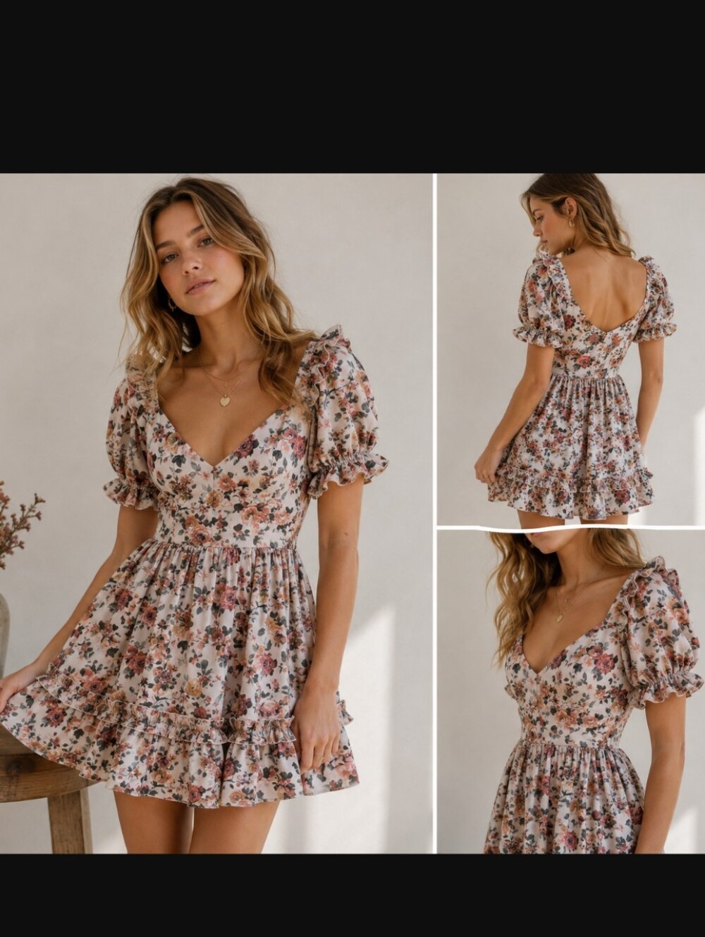 NWT Altar'd State Floral Puff Sleeve Mini Dress XS Romantic